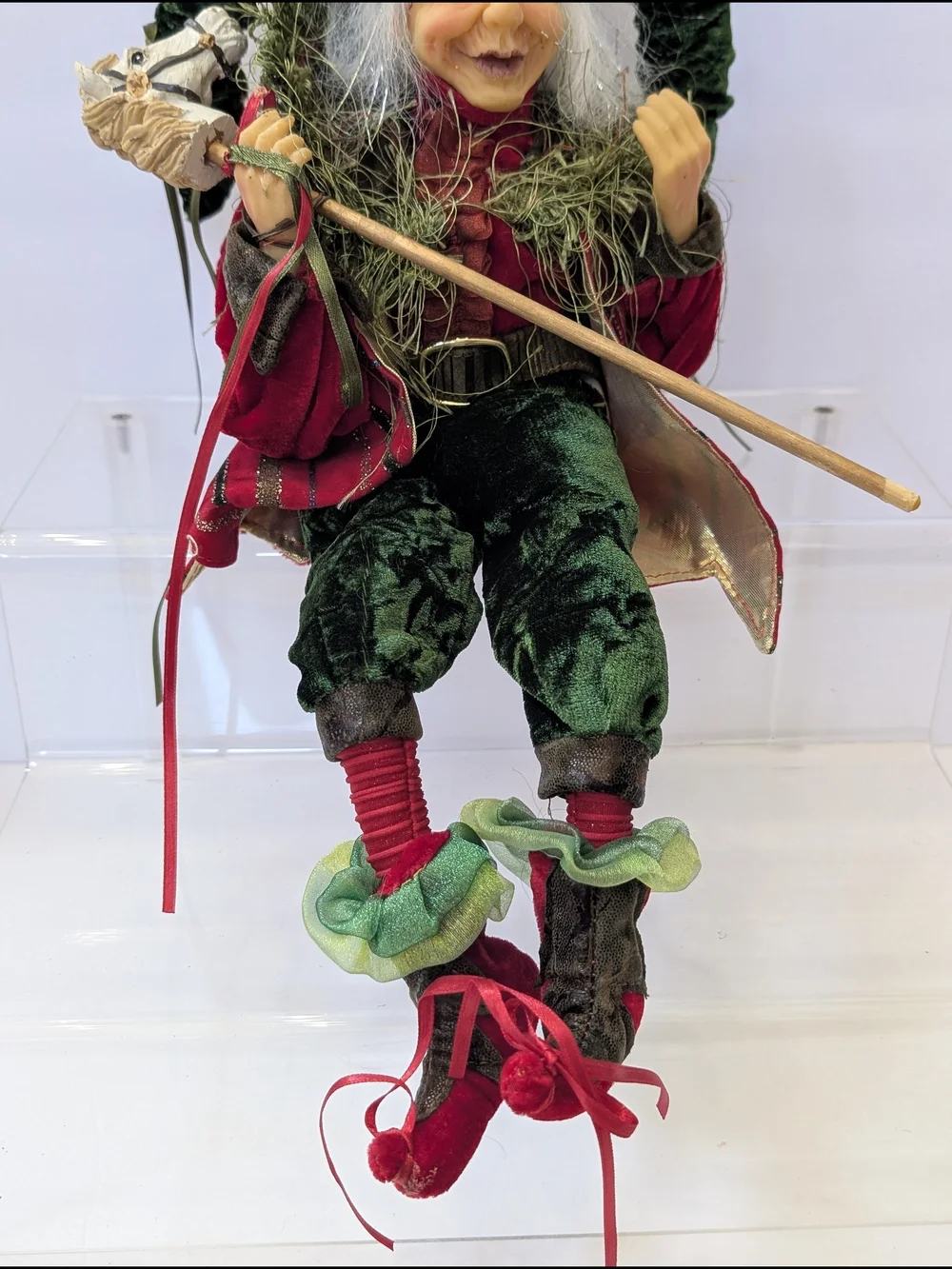 Festive Elf Doll in Green and Red Velvet